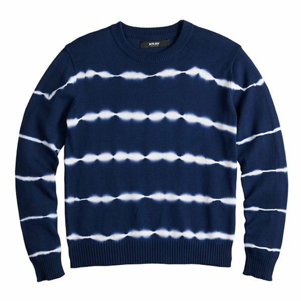 XRAY Jeans Men's Striped Tie Dye Crew Neck Sweater In Navy White Size L